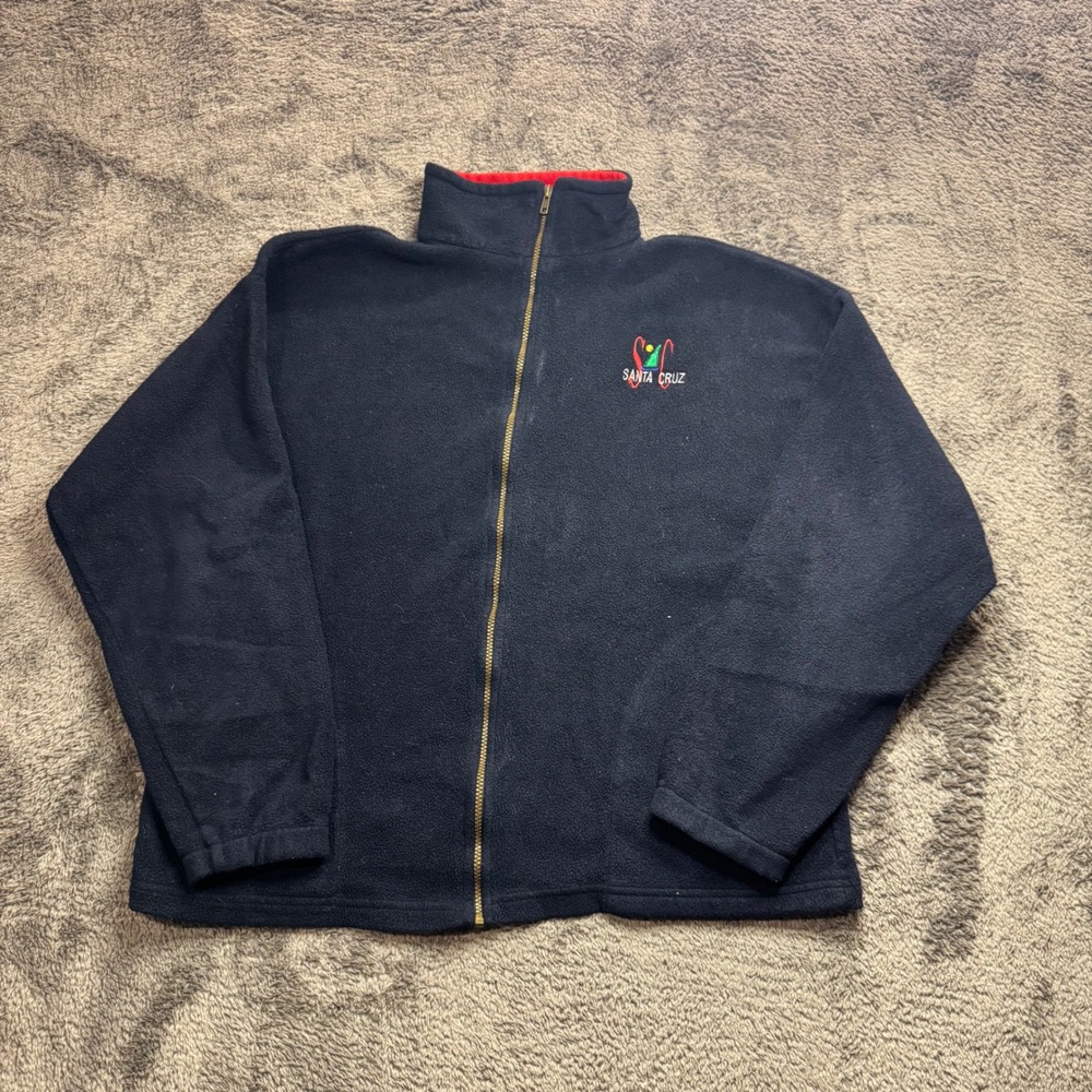 Vintage Santa Cruz Fleece Jacket Mens XL Navy Blue Full Zip Made in USA Skater